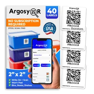 Argosy Durable Weatherproof QR Code Stickers 2x2 Inch 40 Pack USA-Made Smart Labels for Storage Bins Strong Adhesion for Moving Inventory Organization with Free App Included