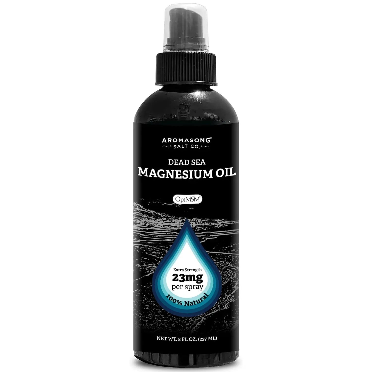 AROMASONG Extra Strength Ultra-Pure Magnesium Oil Body Oil Spray with OptiMSM - 23mg Magnesium Per Spray, 8 Oz Hydrating Liquid Single Item for Alternative Health Support