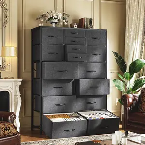 RaybeeFurniture 16 Drawer Dresser for Bedroom, Chest of Drawers with Fabric Bins, Sturdy Metal Frame, Wood Tabletop Storage Organizer for Guest Room, Closet, Entryway