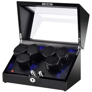 JNTNNIIX Watch Winder for Automatic Watches, Watch Winders 6 Slot for Rolex, Watch Rotator Uses Super Quiet Motor, 4 Rotation Mode Setting & LED Light & Mechanical Lock, Gift for Man