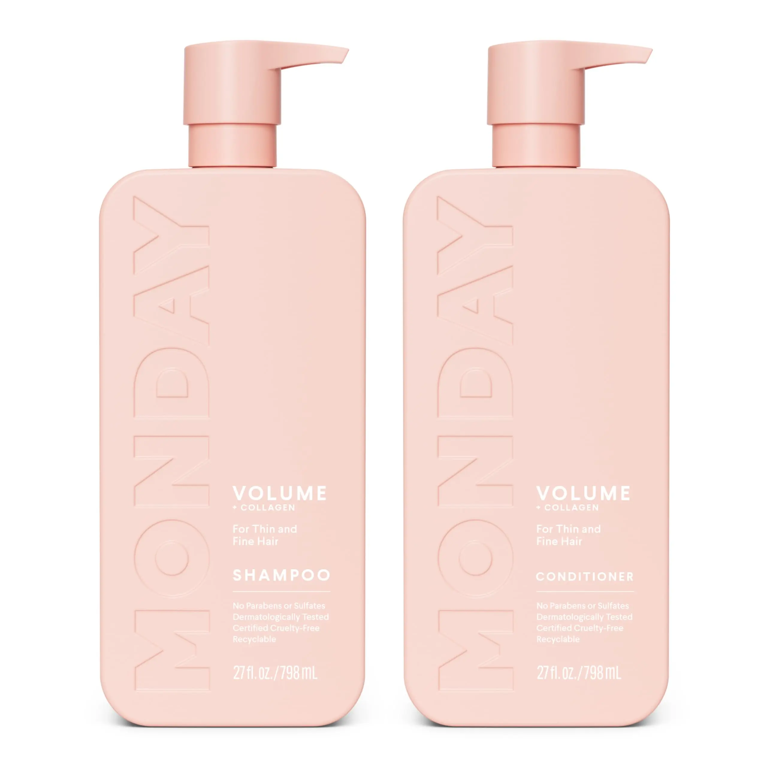 MONDAY Haircare VOLUME Shampoo + Conditioner Set (2 Pack) 27oz Each - Made from Coconut Oil, Ginger Extract & Vitamin E for Thin, Fine & Oily Hair Cleansing