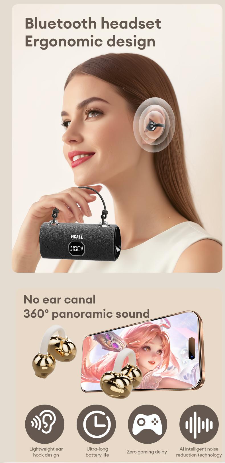 MGALL X22 Fashionable Clip-On Wireless Headphones with Handbag‑Style Light‑Luxury Leather Texture, Comfortable Fit, 2025 Bluetooth 6.0, LED HD Display, HiFi Sound, Sport & Travel Ready, Perfect Gift for Girlfriend,TikTokShop Back to School