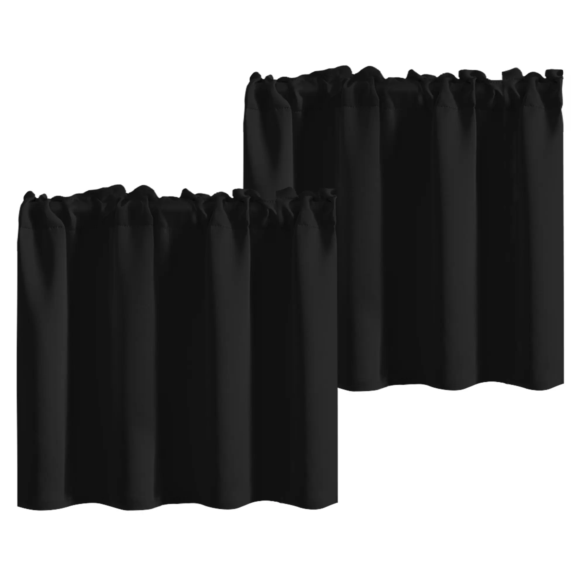 Deconovo Short Blackout Window Curtains Panels - Thermal Insulated Rod Pocket All Black Drapes for Bathroom, Noise-Reducing Kitchen Curtains, 2 Panels, Blackout Curtains