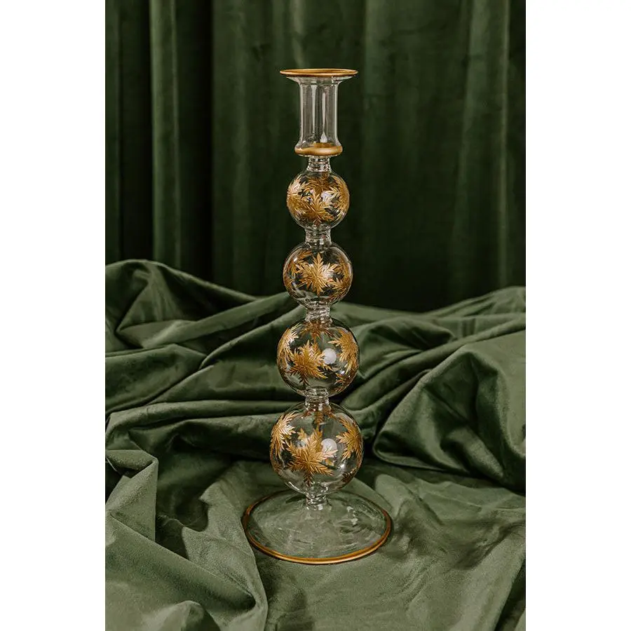 Falling Snowflakes 13 inches Gold Etched Candlestick Holder