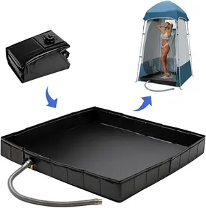 Portable Shower Pan Foldable Shower Basin Collapsible Camping Shower Tent Base with Detachable Drain Pipe for Indoor & Outdoor-5608