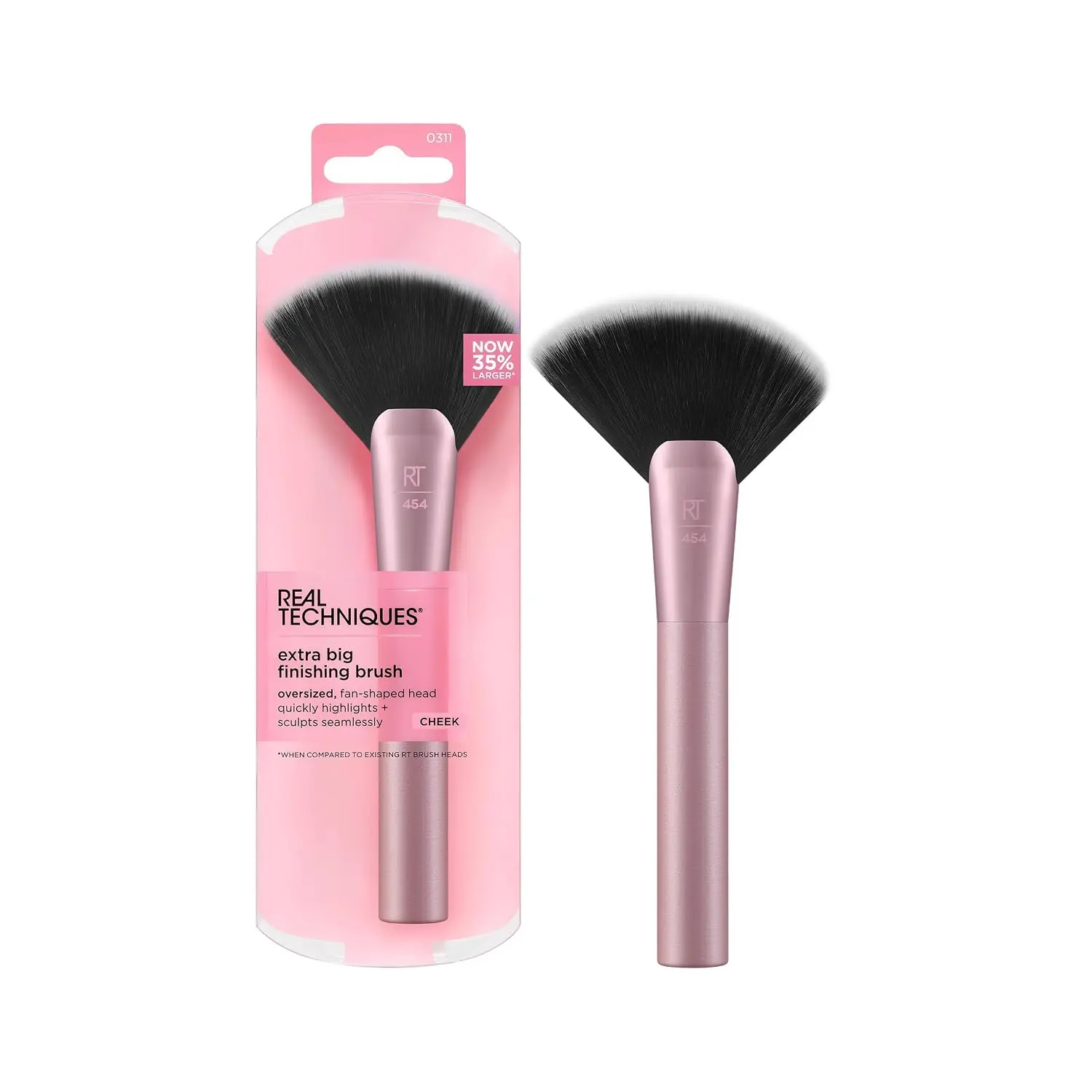 Real Techniques Extra Big Finishing Brush for Powder Bronzer & Contour | Quick sculpting with a highlighter brush, fan brushes, 35% larger head and synthetic bristles