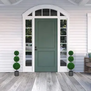 Vivatrees Artificial Triple Ball Topiary Trees with Gray Planter Pot,  3FT 4FT, Outdoor Indoor Realistic Faux Shrubs Plants, Fake Trees for Home Offices Porch Decor, Set of 2