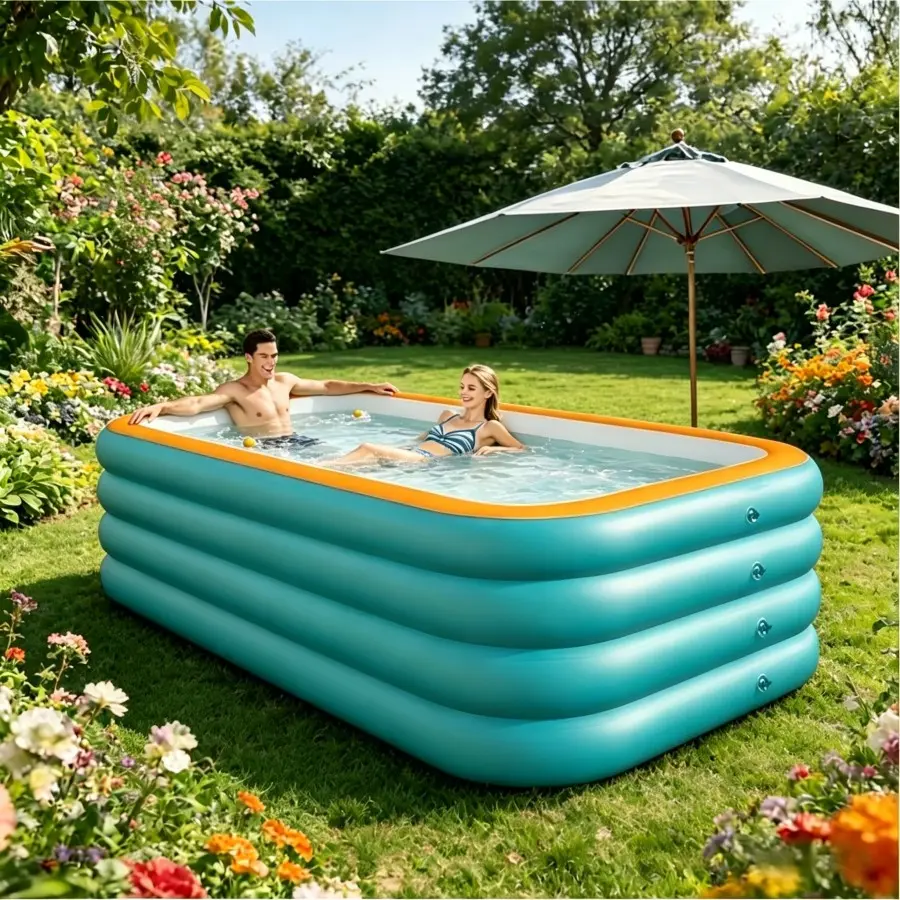 Luxury Foldable Portable Inflatable Blow Up Pool, Durable Thick PVC Material, Ideal for Garden, Backyard, Roof, Summer Gift, Adult and Family Party