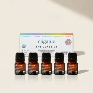 Cliganic Organic Essential Oils Set - 100% Pure Natural - Aromatherapy & Candle Making - Peppermint, Lavender, Eucalyptus, Lemongrass, Orange - Classic Gift Set for Wellness & Healthcare - Healthy, Fitness