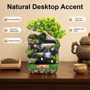 Hand-Carved Resin Rectangle Tabletop Water Feature Ornament, 3.24lbs Compact Mountable Gurgling Water Decor for Home, Office Stress Relief