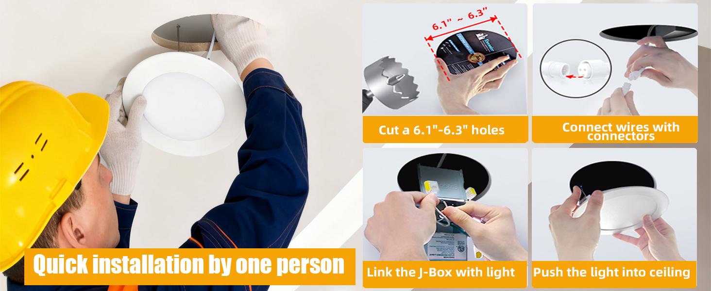 12Pack 6Inch Dimmable Nightlight led lights bedroom LED Recessed Lighting with Junction Box, 2700K-5000K Selectable downlights living room wall lights