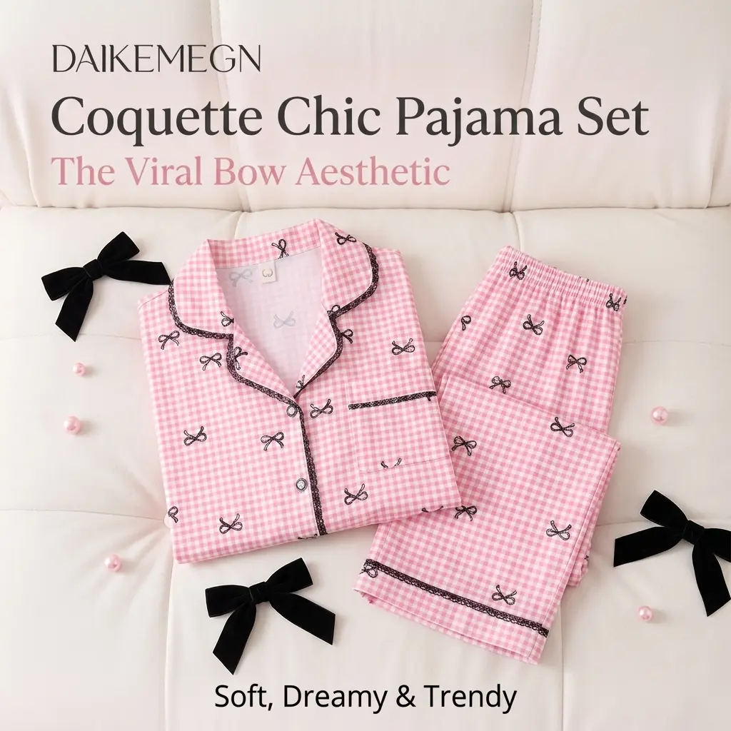 Women's Coquette 2-Piece Pajama Set, Long Sleeve Button-Down Top and Pants, Blush Pink Heart Print Ultra-Soft Loungewear, All Seasons Birthday Gift, Cute, Nightwear, 2 Pcs Set, Chic Dream Lightweight