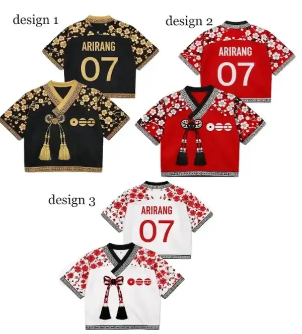 Modern Hanbok Crop Top Baseball Jersey - Korean Floral Concert Outfit, Personalized Arirang 07 World Tour Mesh Blouse, Streetwear Festival Clothing