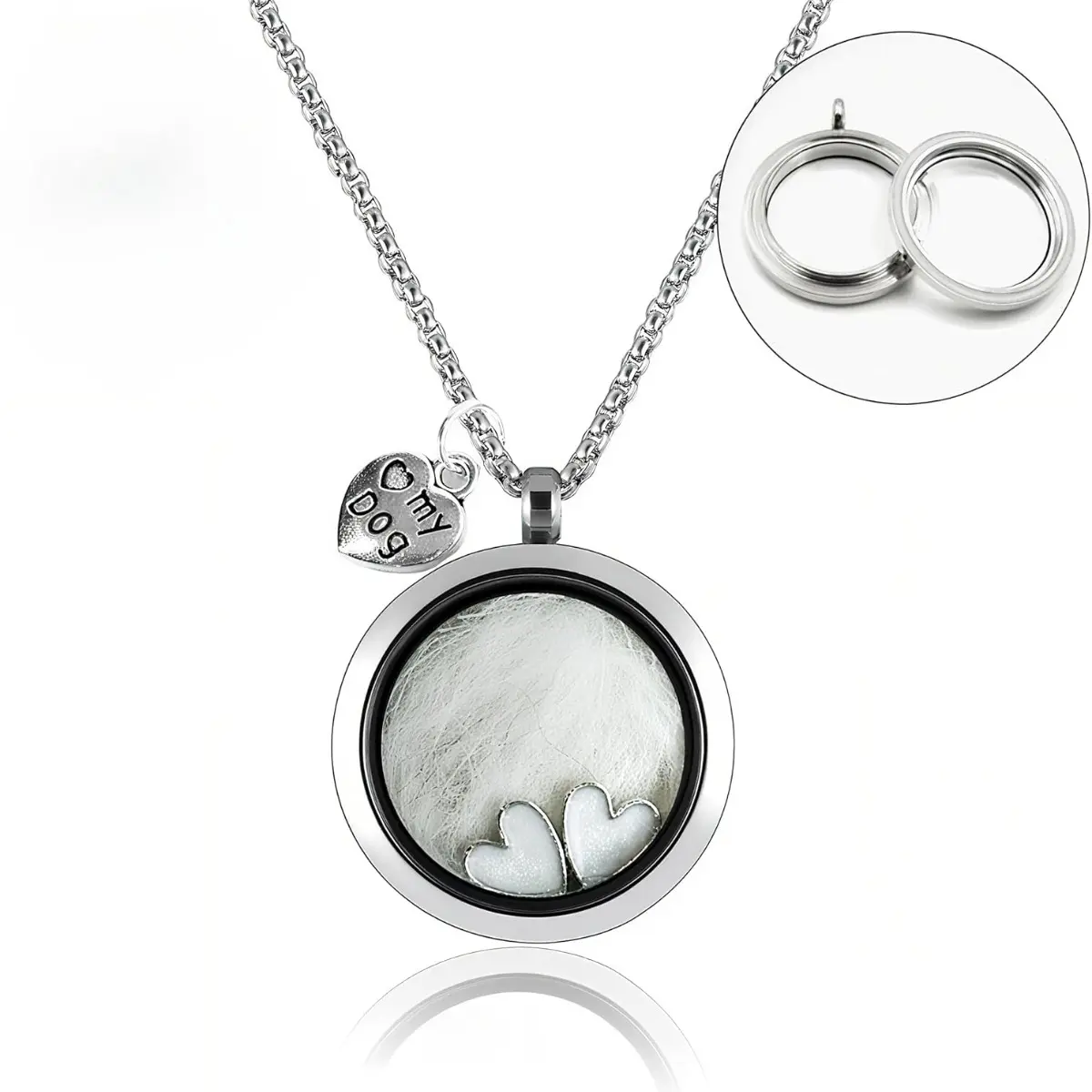 Dog & Cat Heart Charm Locket Necklace (23.62")Chain Keepsake for Pet Fur & Ashes, Thoughtful Gift for Pet Lovers to Cherish Companions