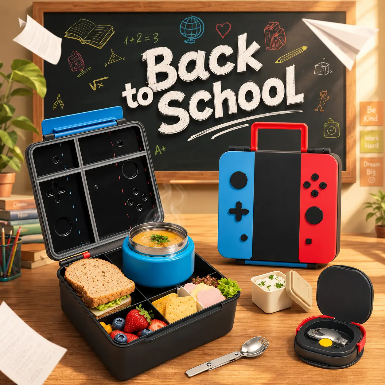 PAWTONG Insulated Lunchbox for Kids with 9oz Soup Thermo - BPA-Free, 9oz,Leakproof Lunch Food Containers with 4, Ideal for School, Trips, Lunch Boxes,Built-in handle,With external handle, Lid, Set,  Steel, Jar, Tableware,home essentials campingessentials