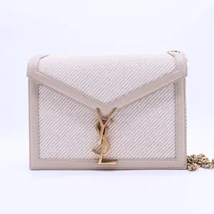 Pre-owned Yves Saint Laurent Canvas Shoulder Bags Medium Raffia Cassandra Chain Shoulder Bag B12362