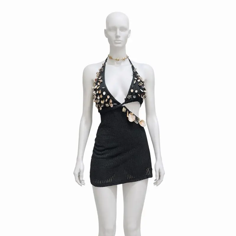 ohpolly: amolika embellished halterneck mini dress in honey - TikTok Shop