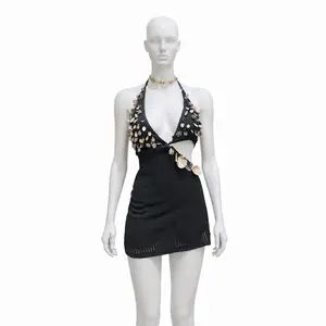 Midnight Shell Halter Mini Dress