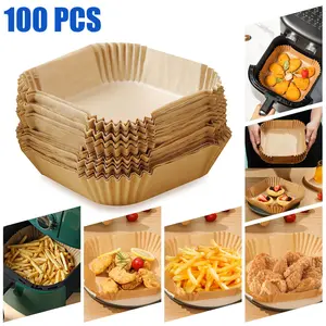 100Pcs Disposable Air Fryer Paper Liner - 6.5 Inch Non-Stick Paper Mat with Oil-Proof,Square Food Grade Parchment Paper,for Baking Roasting & Microwave,for Home Kitchen