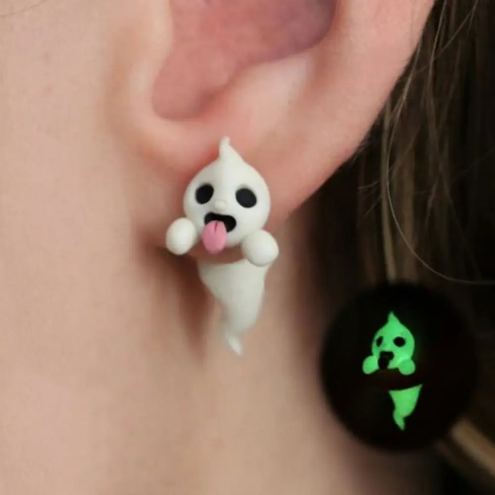 Women's Luminous 3D Ghost Stud Earrings - Glow-In-The-Dark Cartoon Split Ghost Costume Jewelry, Halloween Fashion Gift