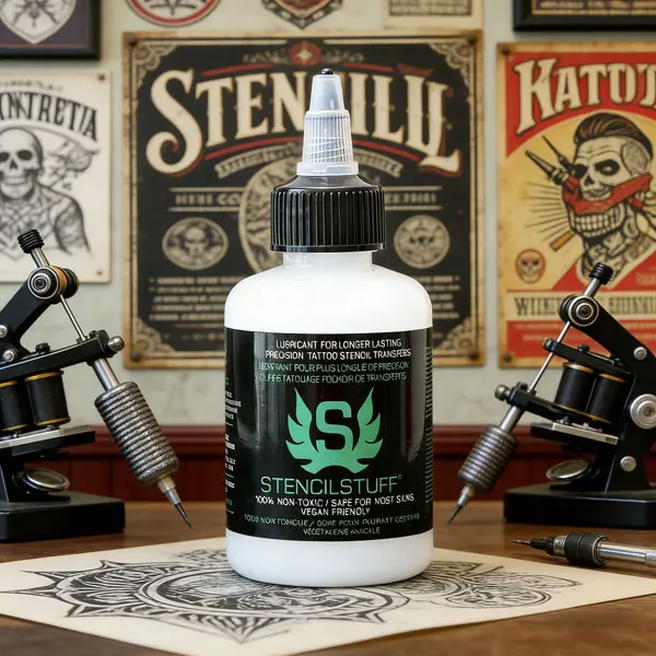Stencil Stuff Transfer Gel - 4 oz Geometric Clear Long-Lasting Solution, Vegan Non-Toxic Liquid for Tattoo Artists, All Skin Types Single Item Cosmetic Use