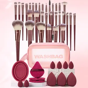 46pcs Makeup Tool Set, 32pcs Makeup Brushes & Toiletry Bag & 3pcs Large Makeup Sponges & 3pcs Fan-Shaped Powder Puffs & 6pcs Mini Makeup Sponges & Brush Cleaning Bowl
