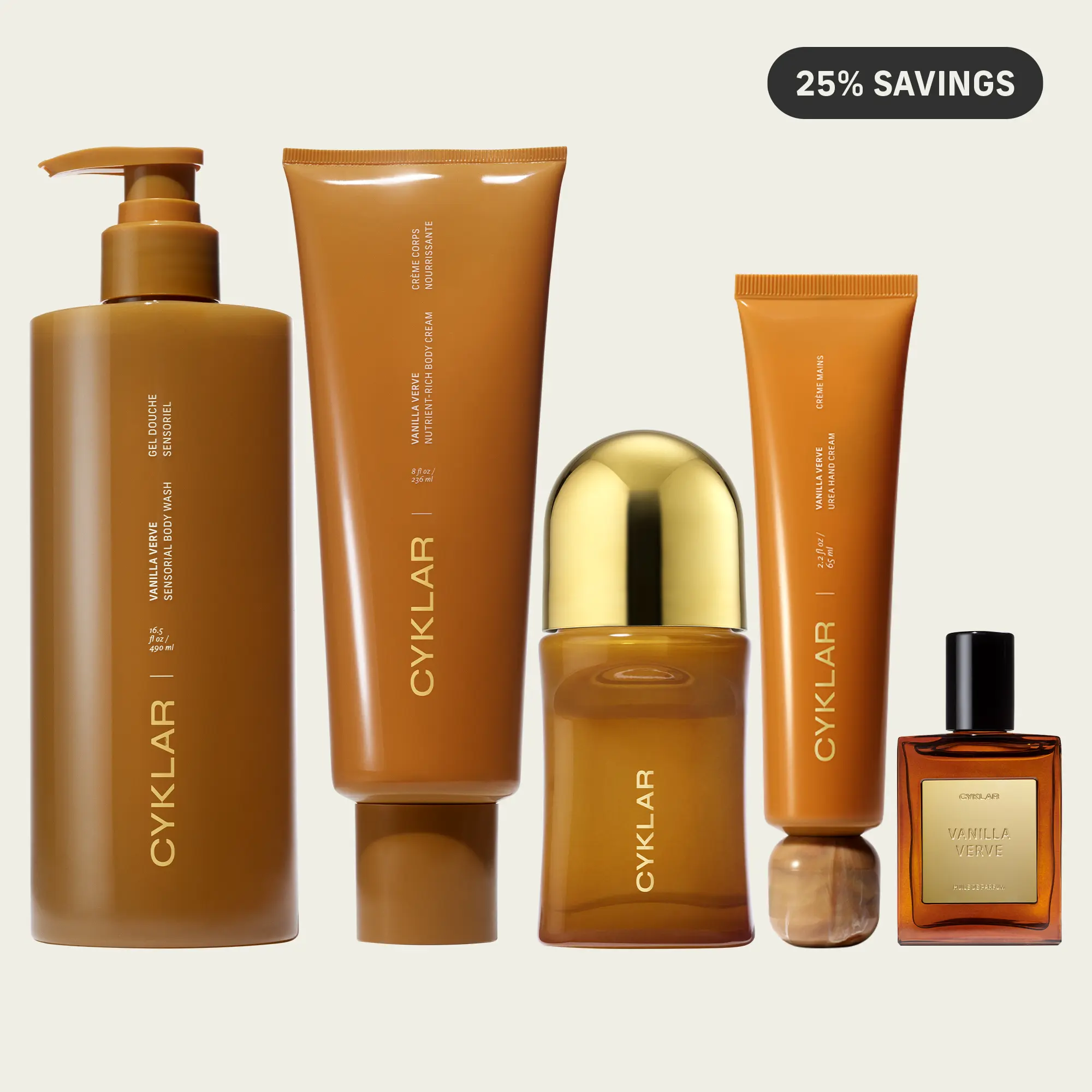 Vanilla Verve Body Care Vault Set - Body Wash, Body Cream, Hand Cream, Mandelic Acid Deodorant & Perfume Oil