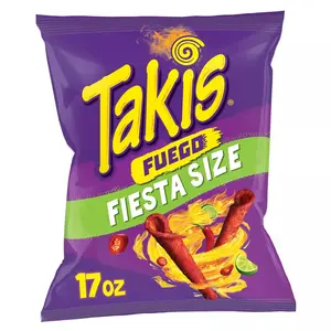 Takis Fuego Fiesta Size Bag, Hot Chili Pepper & Lime Rolled Tortilla Chips, 17 oz