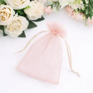 100 Pack Blush Organza Drawstring Gift Bags, 5" x 7" – Wedding Party Favor Bags