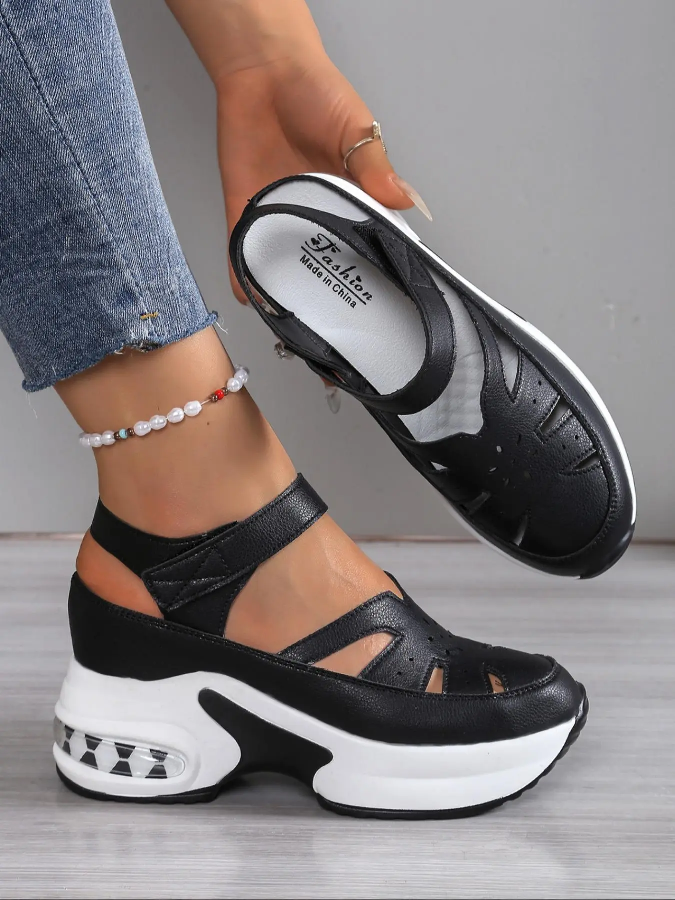 Women's Sporty Velcro Design Platform, Casual Comfortable Breathable Sandals for Outdoor Sports, All-match Platform Sandals for Daily Wear, Fashionable Breathable Sandals, Trending Sandals, Elevated Sandals, Fashionable Comfy Sandals
