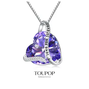 TOUPOP Heart Pendant Necklace Forever Love Sterling Silver Crystal Birthstone Necklaces Anniversary Jewelry Birthday Gifts for Women b0