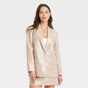 A New Day Women's Sequin Blazer Jacket Front Snap Heavyweight