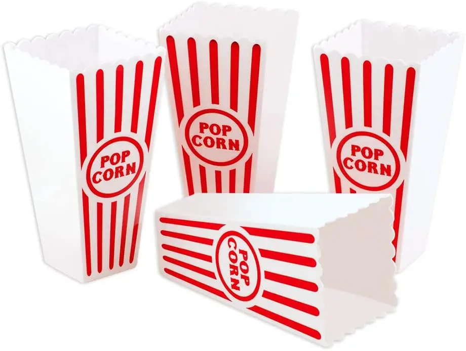 Classic Movie Night Plastic Reusable Popcorn Party Bucket (4 Pack) - Gifts