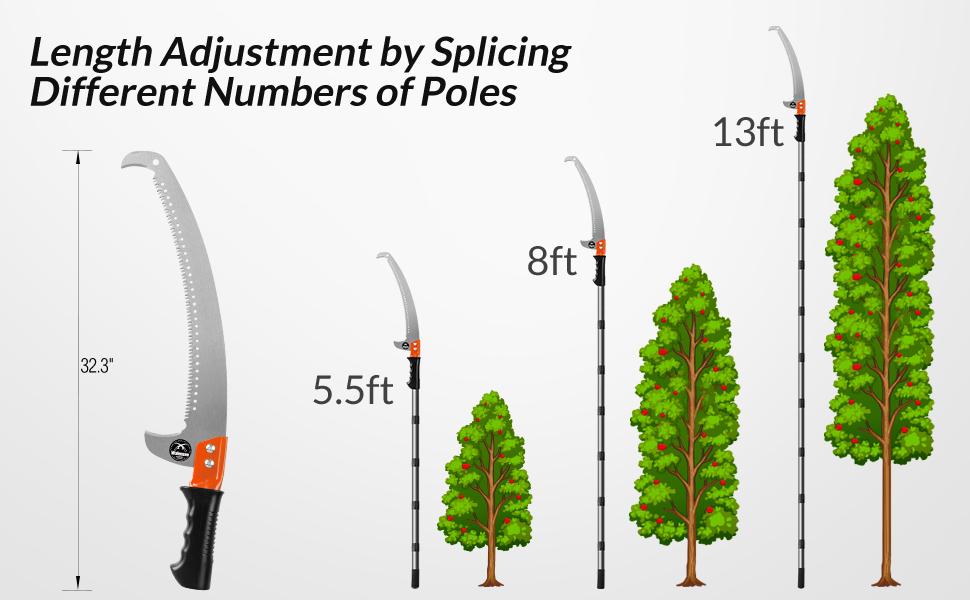 Walensee Pole Saws, Tree Trimming Lightweight Manual Stainless Steel Extension High Pole Pruning Pole Saw for Trimmer Branches Pole Cutter Pole Pruner at Forestry Yard Garden Patio