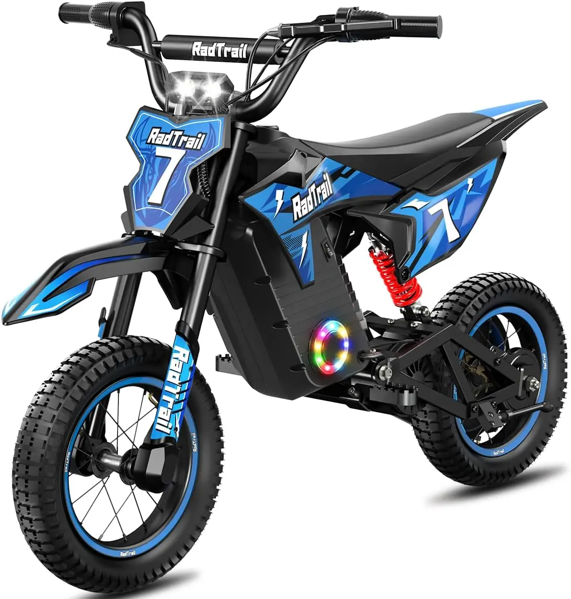 36V Electric Dirt Bike for Kids Ages 3-12, 700W Peak Ride-On Wheels Motorcycle, 3 Speeds, 15.5 MPH, 13.7 Mi Range, Headlight, Rainbow Ambient Lights, 45% Shock Absorb Pro Suspension, 10° Incline Climb, IP54 Water Resist Off-Road Boy Gift #DealsForYouDays 