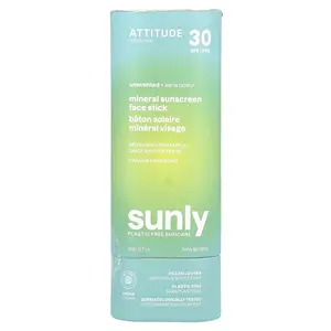 ATTITUDE Sunly, Mineral Sunscreen Face Stick, SPF 30, Unscented, 0.7 oz (20 g)