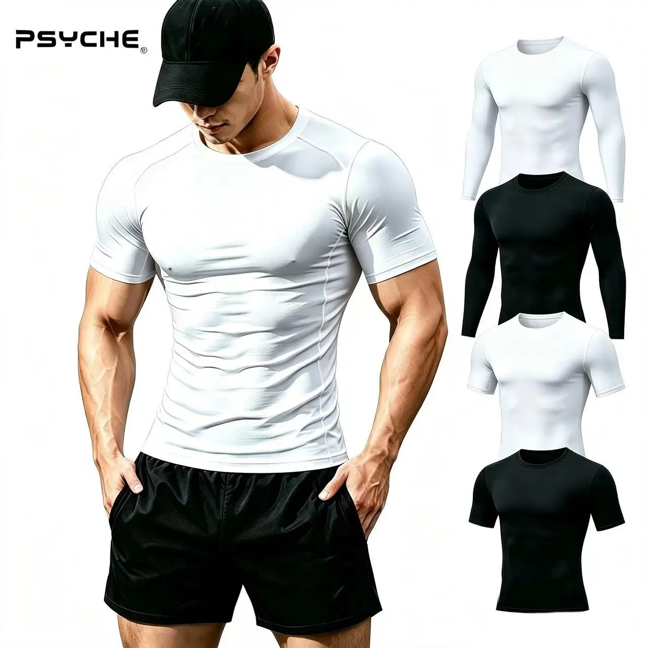 PSYCHE Men's Compression Shirts Pants Shorts, Quick Dry Athletic Base Layer Sports Outfit for Gym Workout Running Basketball Training Outdoor
