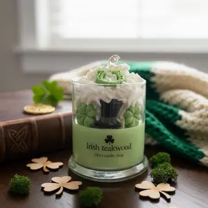 Omi's Candle Shop St Patrick's Day Candle Irish Teakwood Scented Mahogany Teakwood Wax Burns Long Decor Ornaments Decoration Perfume Aroma