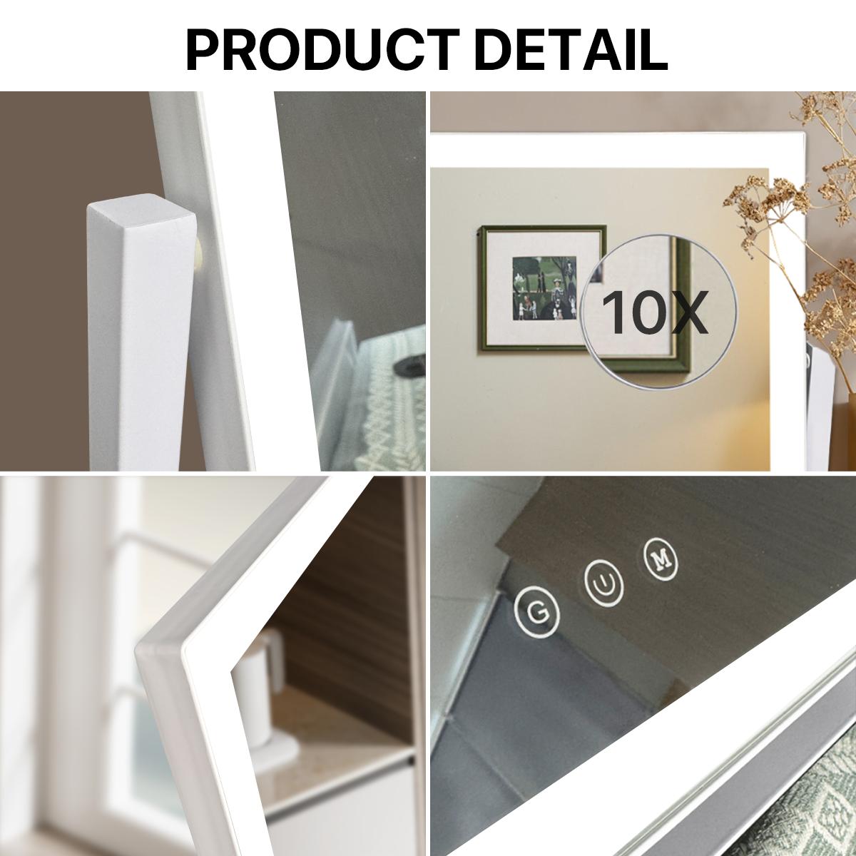 GALENTAL Vanity Mirror with Lights, LED Makeup Mirror with Dimmable 3 Color Modes, Touch Screen Control Vanity Based Mirror Desk Mirror Square White GALENTAL Vanity Mirror with Lights, LED Makeup Mirror with Dimmable 3 Color Modes, Touch Screen Control Vanity Based Mirror Desk Mirror Square White