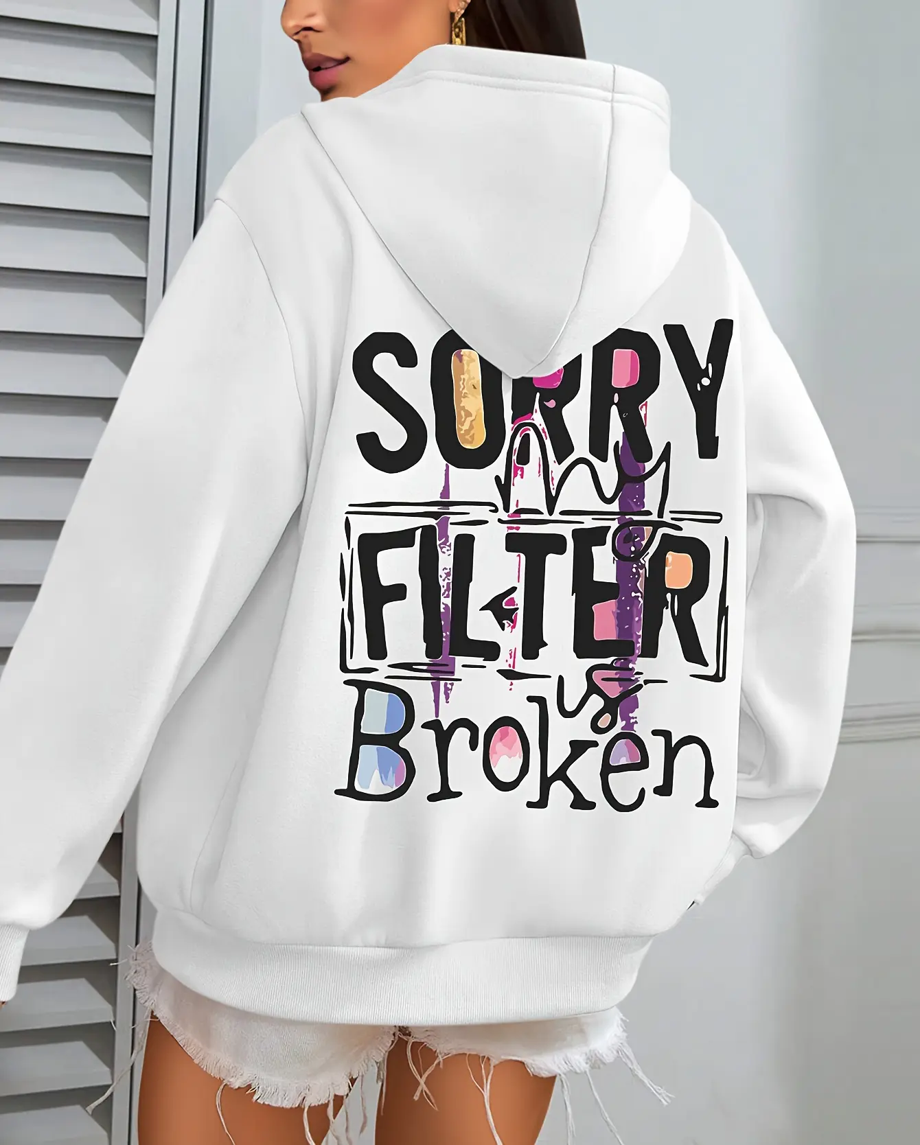 Funny Slogan Graffiti Back Graphic Hoodie Women Fashion Long Sleeve Casual Hooded Sweatshirt