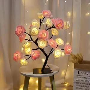 Rose Flower Design Tree Night Light, USB Powered Table Lamp, Versatile Indoor Room Lights for Bedroom, Holiday Decorative Lights, Perfect Valentine's Day Gift & Home Decor, Nightlight For Bedroom Nightstand Usb Rechargeable