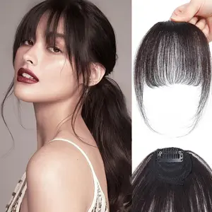 ALICOCO 100% Human Hair Bangs Topper with Temples, Clip-In Airy Bangs Hairpiece for Women, Natural Coverage for High Forehead & Sparse Temples, Breathable Base for Daily Wear real