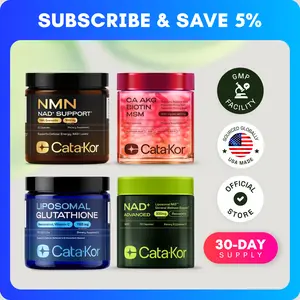 CEO's Bundle - Cata-Kor Liposomal Glutathione 500 mg, NMN 1000 mg, NAD+ Advanced 500 mg, CA AKG 1000 mg, Biotin, MSM, TMG, Hyaluronic Acid