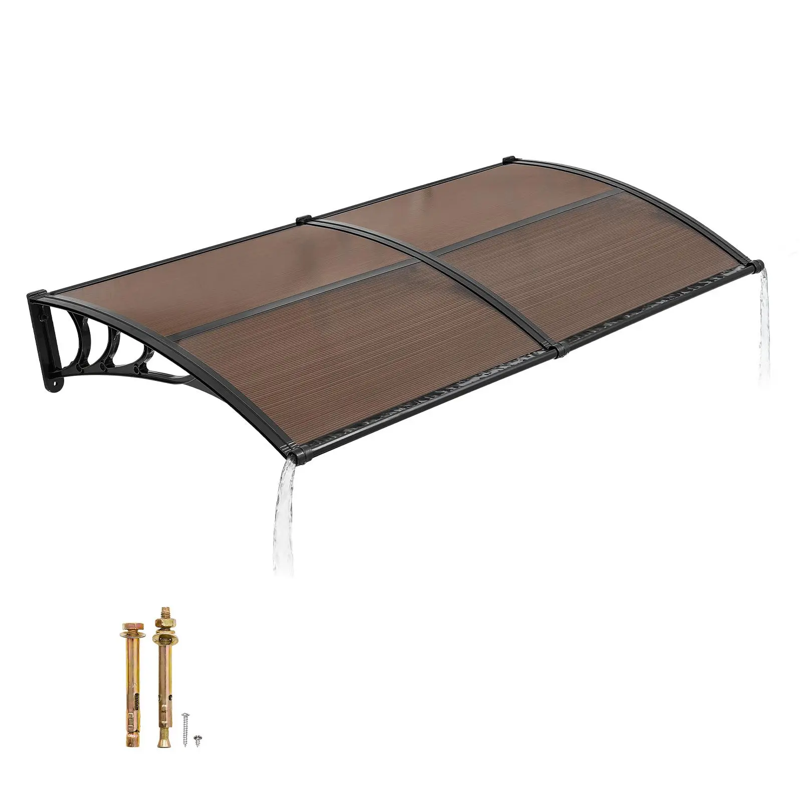 【SummerFinds】VEVOR Awnings for Door Entrance, Exterior Front Door Window Awnings with Drainage & Metal Bracket, Rain Snow Sun Protection, Overhang Polycarbonate Door Canopy for Porch Patio, Brown