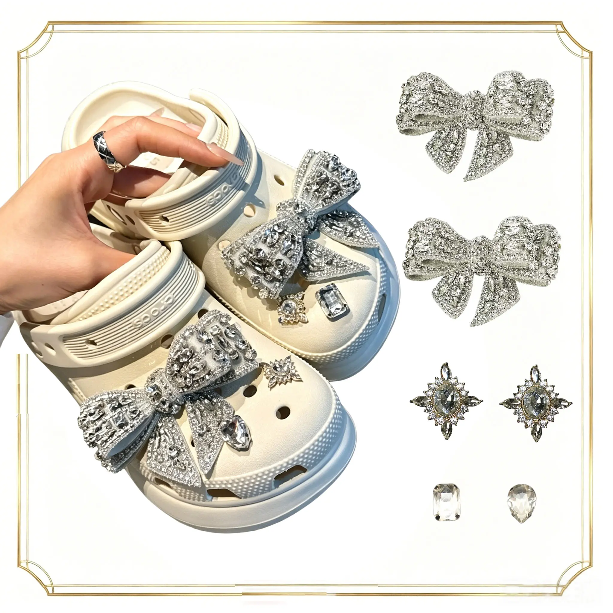 6Pcs Heavy Duty Bow Shoe Charms Dark Luxury Gothic Bow Clog Charms Detachable Decorative Shoe Accessories Shoe Charms For Crocs Clogs