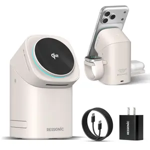 RESSONIC 3 in 1 Wireless Charger Fast Charging Qi2 Certified for iPhone iWatch AirPods Magnetic Automatic Rotation Touch Pop-Up Charging Station Easy Carry