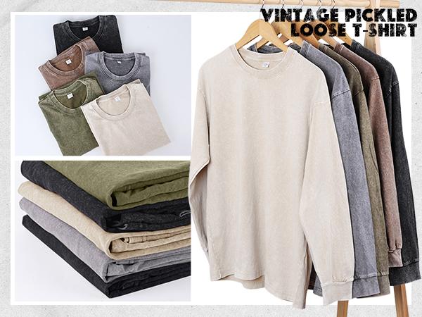 Unisex Oversized Sweatshirt for Men Women Vintage Loose Fit Cotton Pullover Crewneck Baggy Acid Wash Long Sleeve Basic T-Shirt for Casual Wear Y2K,back to school,back to school shopping