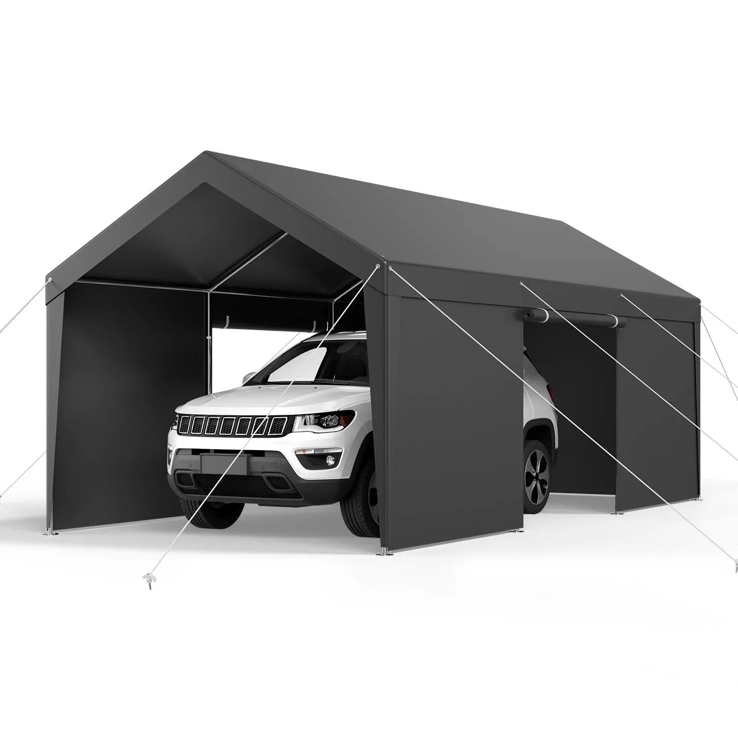 【summerfinds】VEVOR Carport, 10 x 20 FT Outdoor Car Canopy, Potable Carport with Removable Sidewalls & Door, Heavy Duty Car Shelter, UV-Resistant & Water-Resistant, All-Season Protection for Automobile Boat Grey, Quick, Vehicles