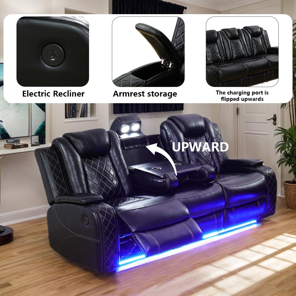 Luxury electric sofa combination with LED lights, lounge chair with pull-down table/sofa with storage desk/single chair for living room furniture ﻿