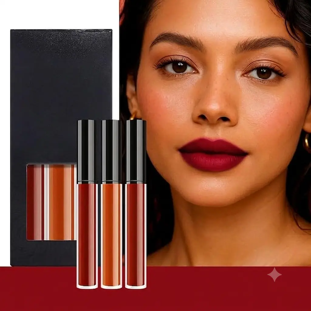 3Pcs Dark Orange Ruby Red Matte Liquid Lipstick Lip Stain Sets for Women, Matte Lipstick Long Lasting Waterproof Permanent 24 Hours original, Magic Lip Sticks Pack for Halloween Daily Makeup